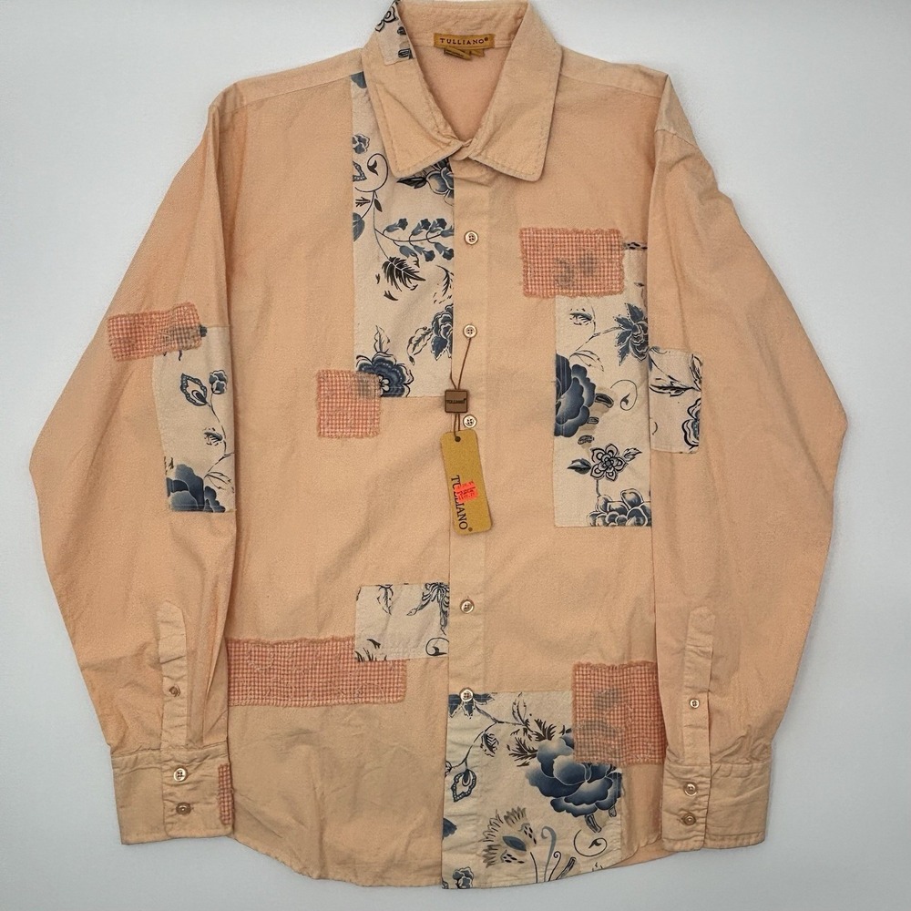 Tulliano Men Large NWT Pink Patchwork Floral Cotton Button Down Shirt